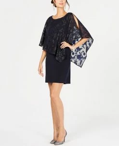 Connected Metallic-Capelet Sheath Dress