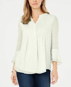 Charter Club Women's Double-Ruffle Textured Pintuck Top, Created For Macy's