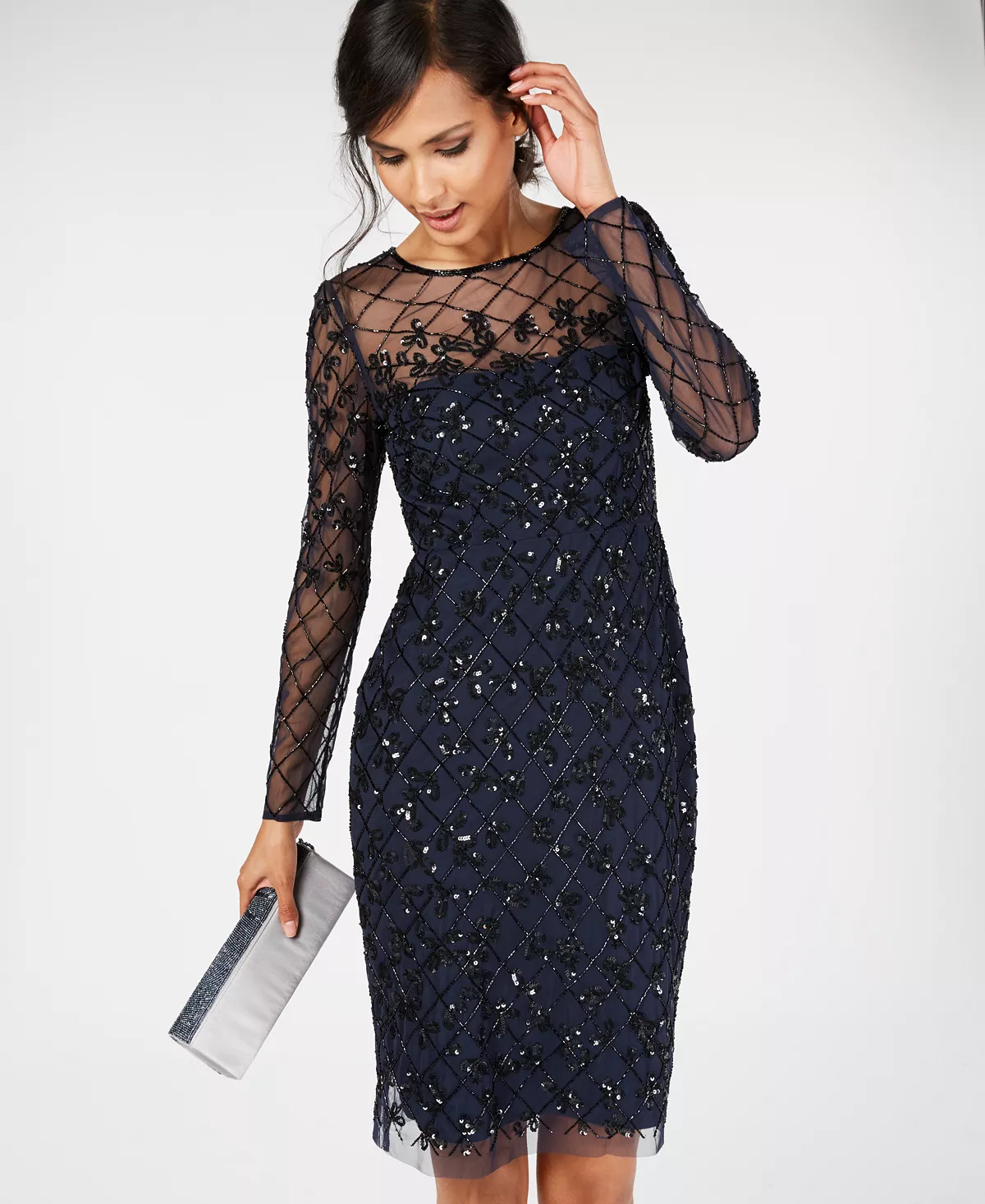 Adrianna Papell Women's Embellished Illusion Sheath Dress 8 Adrianna Papell Women's Embellished Illusion Sheath Dress - Image 6