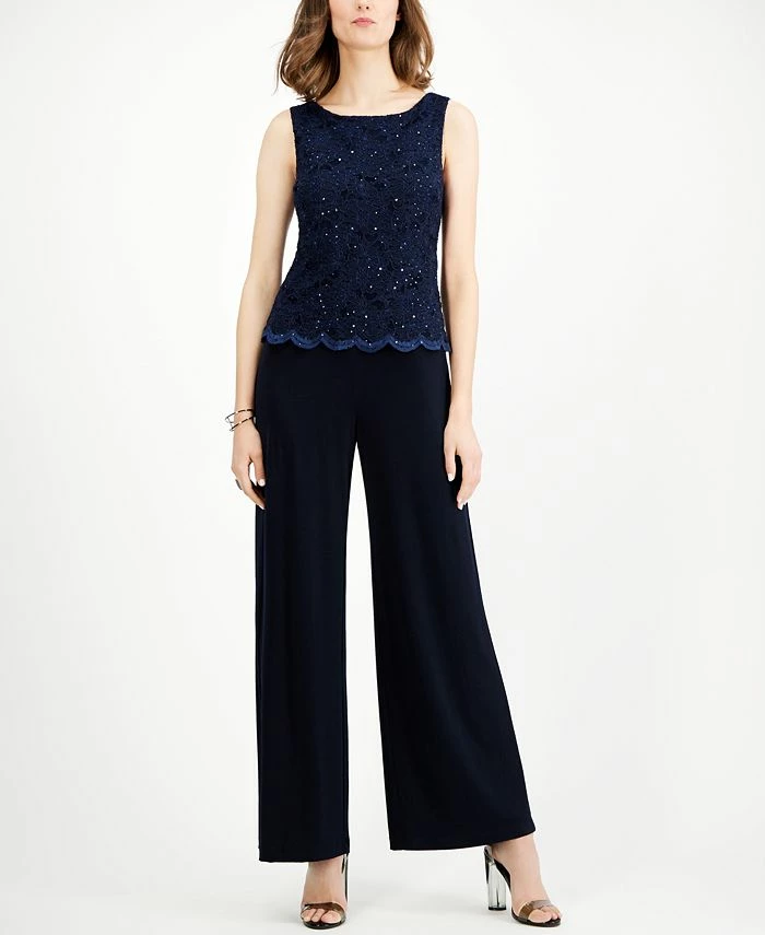Connected Embellished Lace-Overlay Jumpsuit 3 Connected Embellished Lace-Overlay Jumpsuit