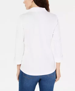 Karen Scott 3/4-Sleeve Woven Shirt, Created For Macy's 13 Karen Scott 3/4-Sleeve Woven Shirt, Created For Macy's -Clothing Shop 13635045 fpx