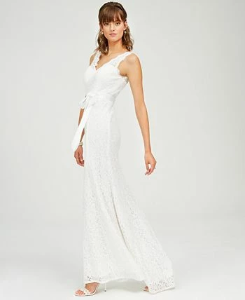 Adrianna Papell Women's Lace V-Neck Satin Sash Gown 5 Adrianna Papell Women's Lace V-Neck Satin Sash Gown - Image 3
