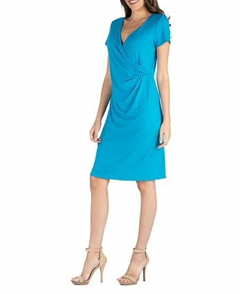 24Seven Comfort Apparel Faux Wrap Over Dress With Cap Sleeves 4 24Seven Comfort Apparel Faux Wrap Over Dress With Cap Sleeves - Image 2