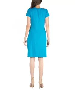 24Seven Comfort Apparel Faux Wrap Over Dress With Cap Sleeves 15 24Seven Comfort Apparel Faux Wrap Over Dress With Cap Sleeves -Clothing Shop 17109860 fpx