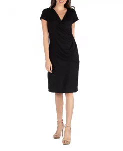 24Seven Comfort Apparel Faux Wrap Over Dress With Cap Sleeves 16 24Seven Comfort Apparel Faux Wrap Over Dress With Cap Sleeves -Clothing Shop 17111425 fpx