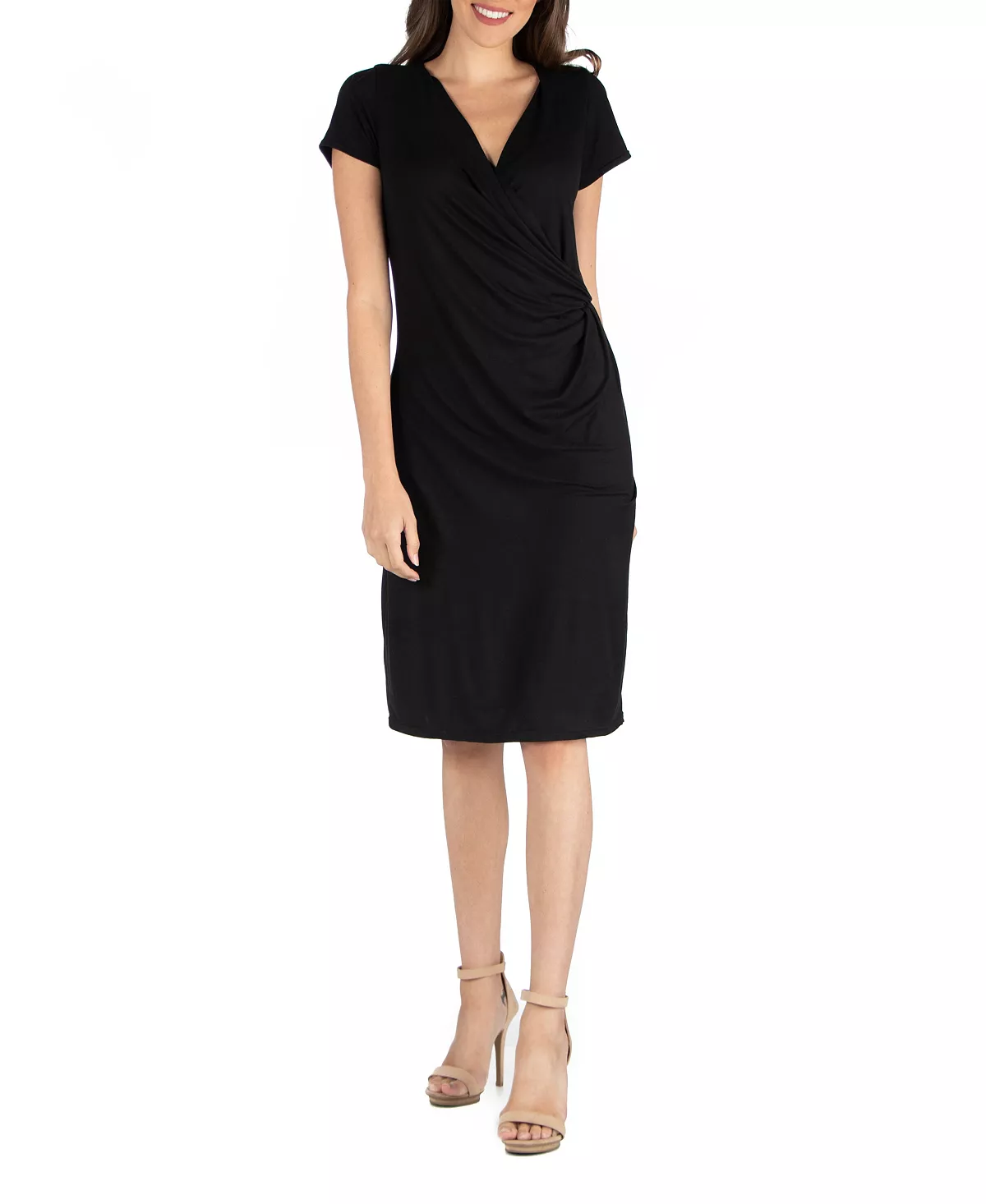 24Seven Comfort Apparel Faux Wrap Over Dress With Cap Sleeves 6 24Seven Comfort Apparel Faux Wrap Over Dress With Cap Sleeves - Image 4