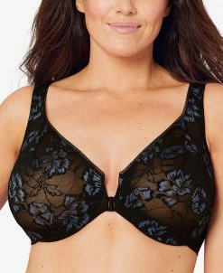 Glamorise Women's Full Figure Wonderwire Front Close Stretch Lace Bra With Narrow Set Straps