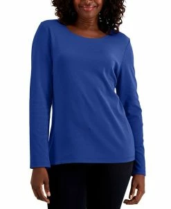 Karen Scott Long Sleeve Cotton Scoop-Neckline Top, Created For Macy's