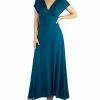 24Seven Comfort Apparel Women's Cap Sleeve V Neck Maxi Dress