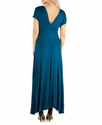 24Seven Comfort Apparel Women's Cap Sleeve V Neck Maxi Dress 4 24Seven Comfort Apparel Women's Cap Sleeve V Neck Maxi Dress - Image 2