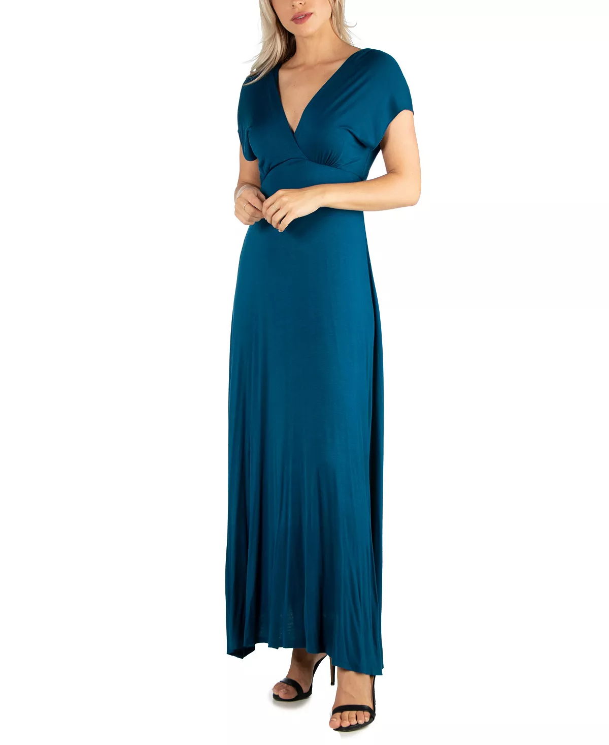 24Seven Comfort Apparel Women's Cap Sleeve V Neck Maxi Dress 5 24Seven Comfort Apparel Women's Cap Sleeve V Neck Maxi Dress - Image 3