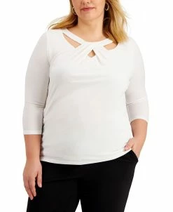 Kasper Plus Size Twist-Neck Top