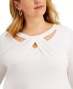 Kasper Plus Size Twist-Neck Top -Clothing Shop 18475928 fpx