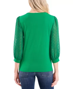 CeCe Women's Clip-Dot Sleeve Mixed-Media Top -Clothing Shop 18649211 fpx