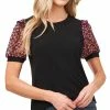 CeCe Women's Short Sleeve Floral Puff-Sleeve Knit Top -Clothing Shop 18962823 fpx
