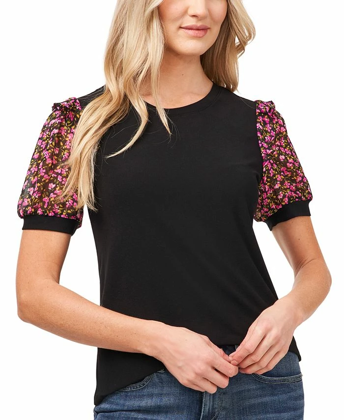 CeCe Women's Short Sleeve Floral Puff-Sleeve Knit Top 3 CeCe Women's Short Sleeve Floral Puff-Sleeve Knit Top