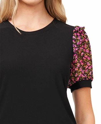 CeCe Women's Short Sleeve Floral Puff-Sleeve Knit Top 4 CeCe Women's Short Sleeve Floral Puff-Sleeve Knit Top - Image 2