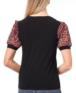 CeCe Women's Short Sleeve Floral Puff-Sleeve Knit Top 8 CeCe Women's Short Sleeve Floral Puff-Sleeve Knit Top -Clothing Shop 18962828 fpx
