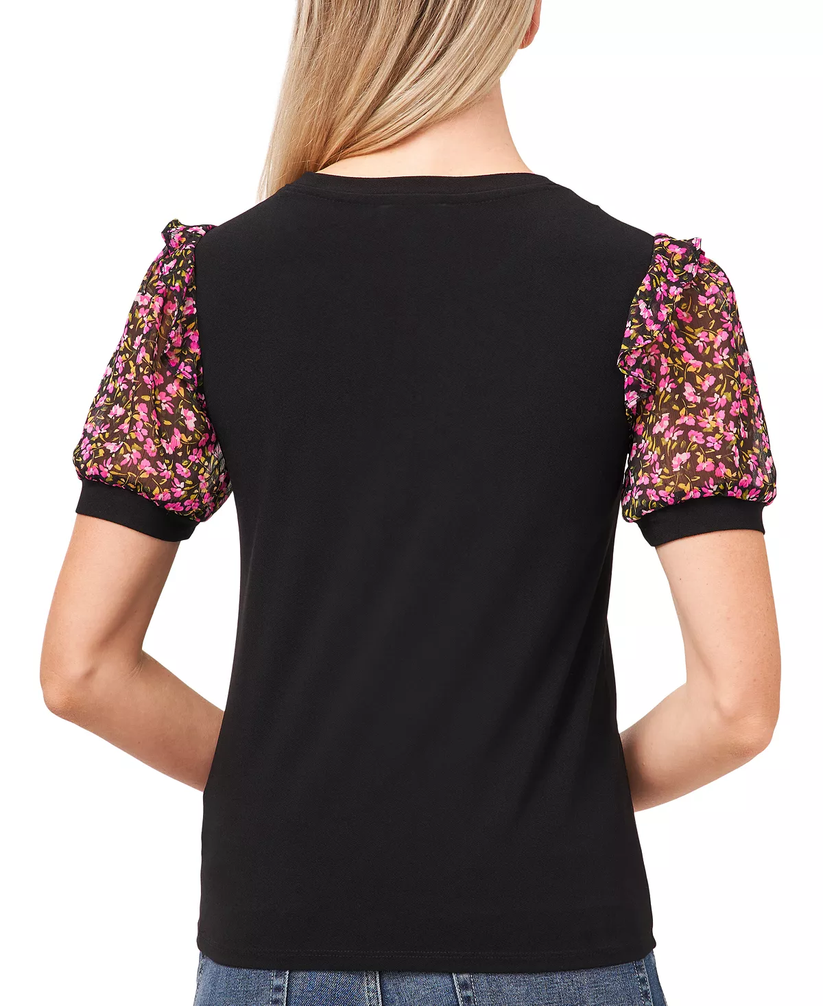 CeCe Women's Short Sleeve Floral Puff-Sleeve Knit Top 5 CeCe Women's Short Sleeve Floral Puff-Sleeve Knit Top - Image 3