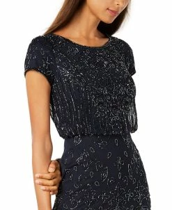 Adrianna Papell Women's Beaded Short-Sleeve Sheer-Overlay Gown -Clothing Shop 19076539 fpx