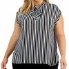 Bar III Trendy Plus Size Tie-Neck Striped Top, Created For Macy's