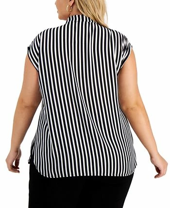 Bar III Trendy Plus Size Tie-Neck Striped Top, Created For Macy's 4 Bar III Trendy Plus Size Tie-Neck Striped Top, Created For Macy's - Image 2
