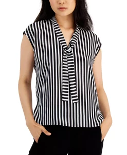 Bar III Women's Striped Tie-Neck Top, Created For Macy's 8 Bar III Women's Striped Tie-Neck Top, Created For Macy's -Clothing Shop 19288829 fpx