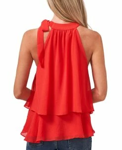 CeCe Women's Tiered Tie-Neck Sleeveless Halter Blouse -Clothing Shop 19390891 fpx