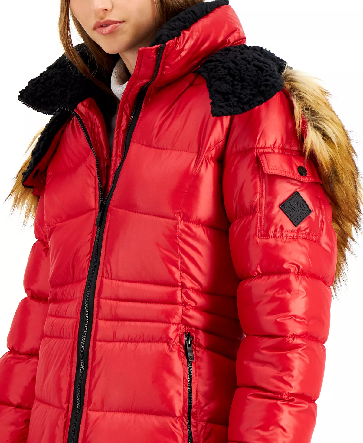 Steve Madden Juniors' Faux-Fur-Trim Hooded Shine Puffer Coat, Created For Macy's 6 Steve Madden Juniors' Faux-Fur-Trim Hooded Shine Puffer Coat, Created For Macy's - Image 4