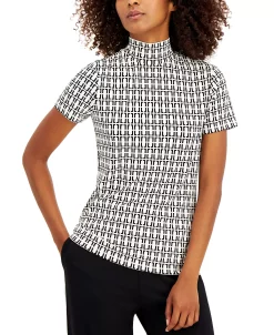 Anne Klein Chain-Print Mock-Neck Top -Clothing Shop 19537760 fpx