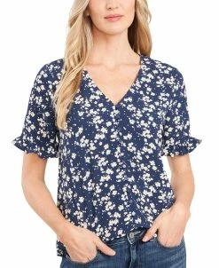 CeCe Women's Daisy Dots Ruffled Sleeve Top