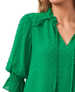 CeCe Women's Split-Neck Clip-Dot Elbow Sleeve Blouse -Clothing Shop 19582678 fpx