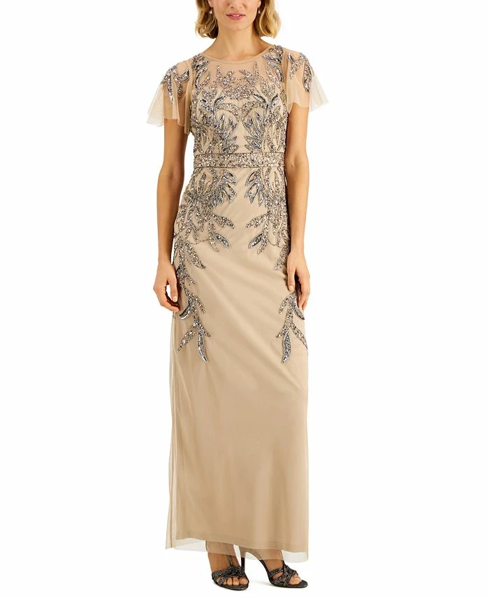 Papell Studio Beaded Illusion-Sleeve Gown 3 Papell Studio Beaded Illusion-Sleeve Gown