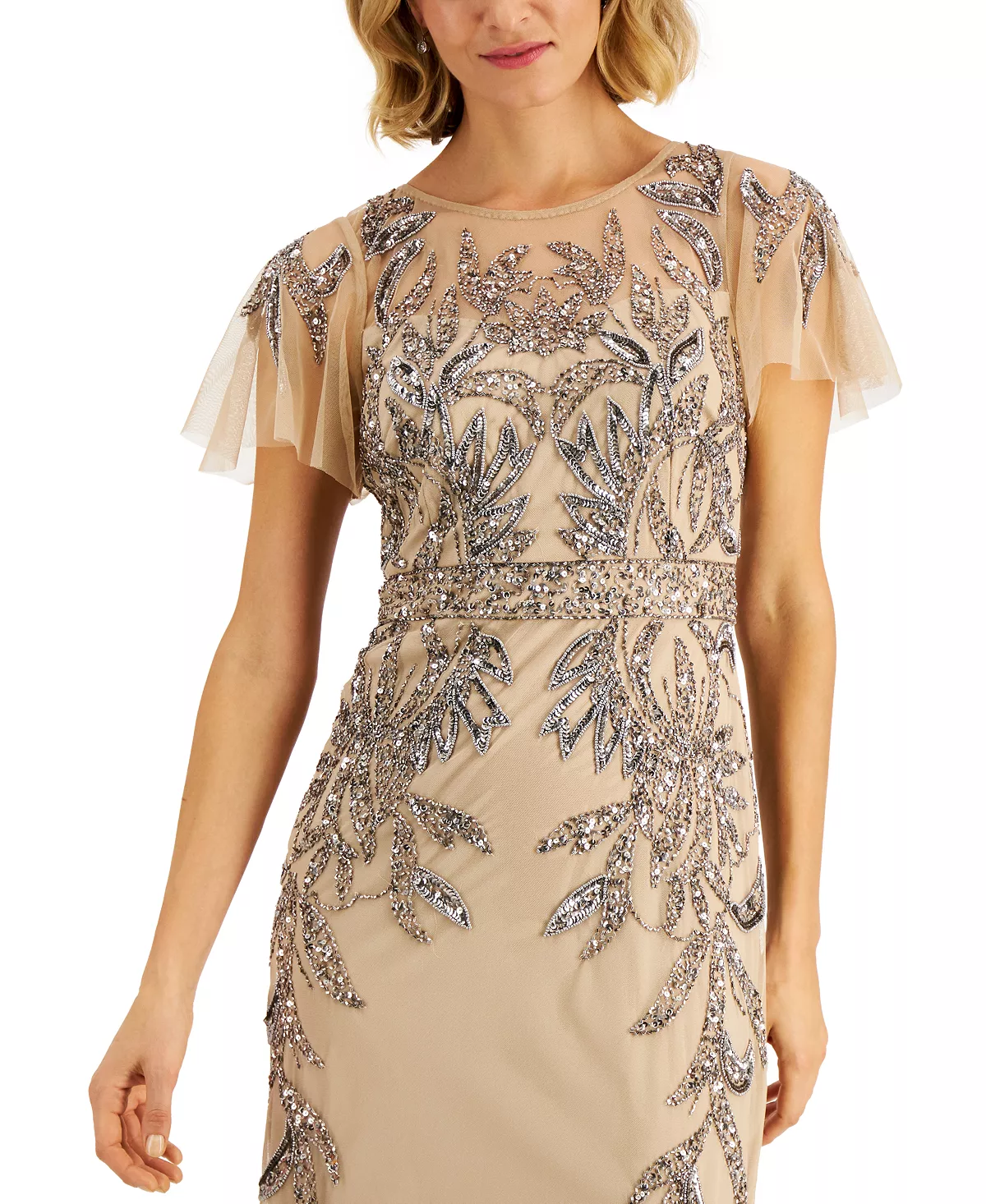 Papell Studio Beaded Illusion-Sleeve Gown 6 Papell Studio Beaded Illusion-Sleeve Gown - Image 4