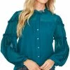 CeCe Women's Solid Ruffled-Sleeve Button-Down Blouse 2 CeCe Women's Solid Ruffled-Sleeve Button-Down Blouse -Clothing Shop 19850357 fpx