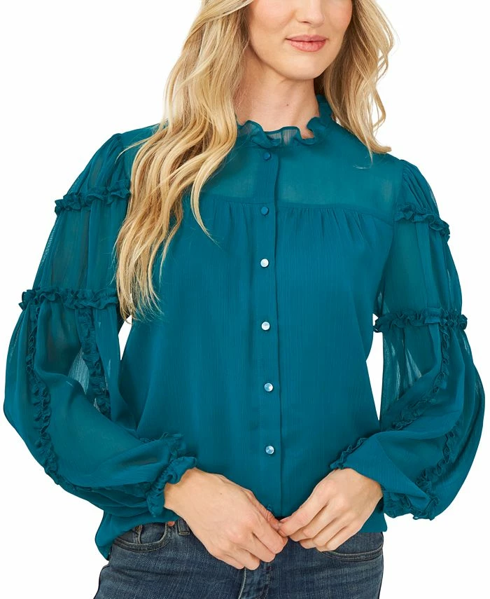 CeCe Women's Solid Ruffled-Sleeve Button-Down Blouse 3 CeCe Women's Solid Ruffled-Sleeve Button-Down Blouse
