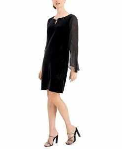 Connected Velvet Sheer-Sleeve Dress