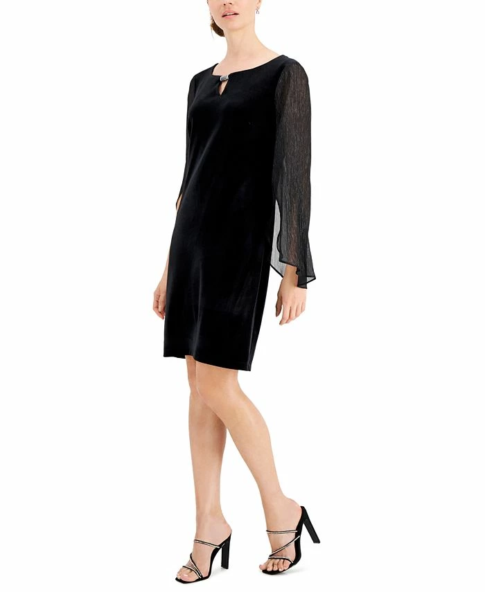 Connected Velvet Sheer-Sleeve Dress 3 Connected Velvet Sheer-Sleeve Dress