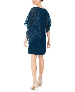 Connected Metallic-Capelet Sheath Dress -Clothing Shop 19965453 fpx