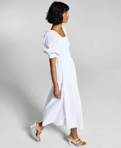 And Now This Women's Cotton Smocked Puffed Sleeve Midi Dress -Clothing Shop 20058016 fpx