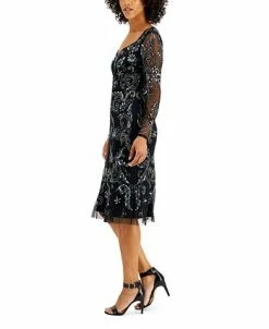Adrianna Papell Embellished Long-Sleeve Dress -Clothing Shop 20103961 fpx