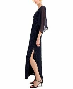 Connected Sheer-Sleeve Lace Gown -Clothing Shop 20156838 fpx