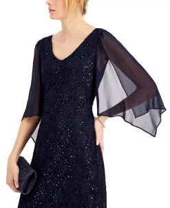 Connected Sheer-Sleeve Lace Gown -Clothing Shop 20156839 fpx