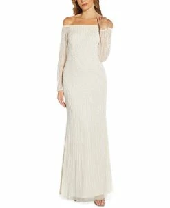 Adrianna Papell Embellished Off-The-Shoulder Gown