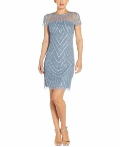 Adrianna Papell Cap-Sleeved Embellished Sheath Dress