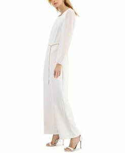 Connected Hain-Belt Sheer-Sleeve Jumpsuit -Clothing Shop 20287397 fpx