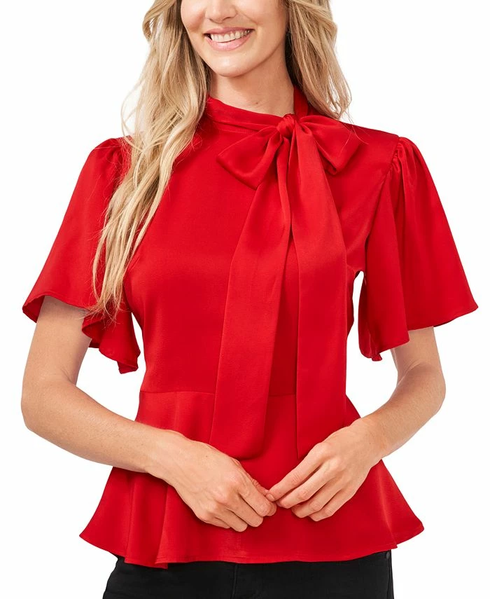 CeCe Tie-Neck Peplum Hem Blouse 3 CeCe Tie-Neck Peplum Hem Blouse