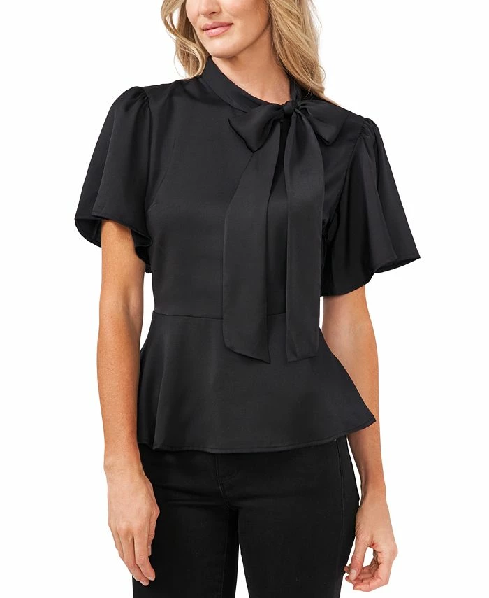 CeCe Tie-Neck Peplum Hem Blouse 3 CeCe Tie-Neck Peplum Hem Blouse
