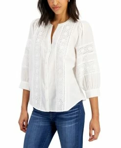 Charter Club Women's Woven Eyelet Cotton Blouse, Created For Macy's