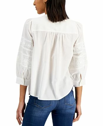 Charter Club Women's Woven Eyelet Cotton Blouse, Created For Macy's 4 Charter Club Women's Woven Eyelet Cotton Blouse, Created For Macy's - Image 2